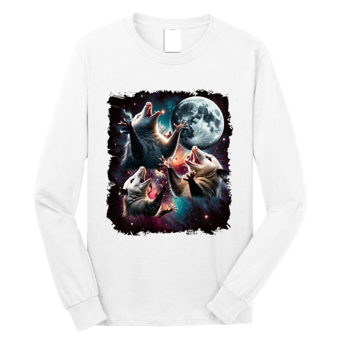 Three Opossum Moon | 3 Possum Moon Funny Weird Cursed Meme Long Sleeve Shirt