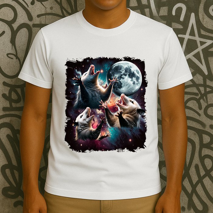 Three Opossum Moon | 3 Possum Moon Funny Weird Cursed Meme T-Shirt