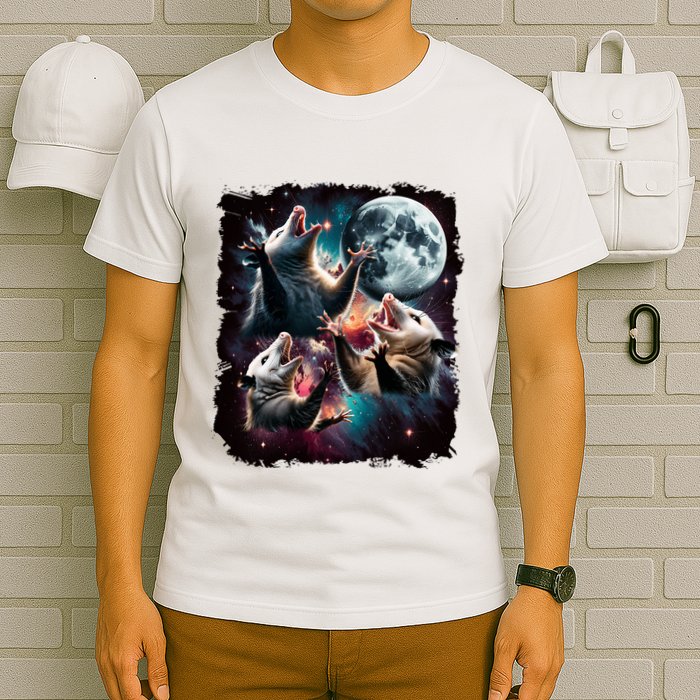 Three Opossum Moon | 3 Possum Moon Funny Weird Cursed Meme T-Shirt