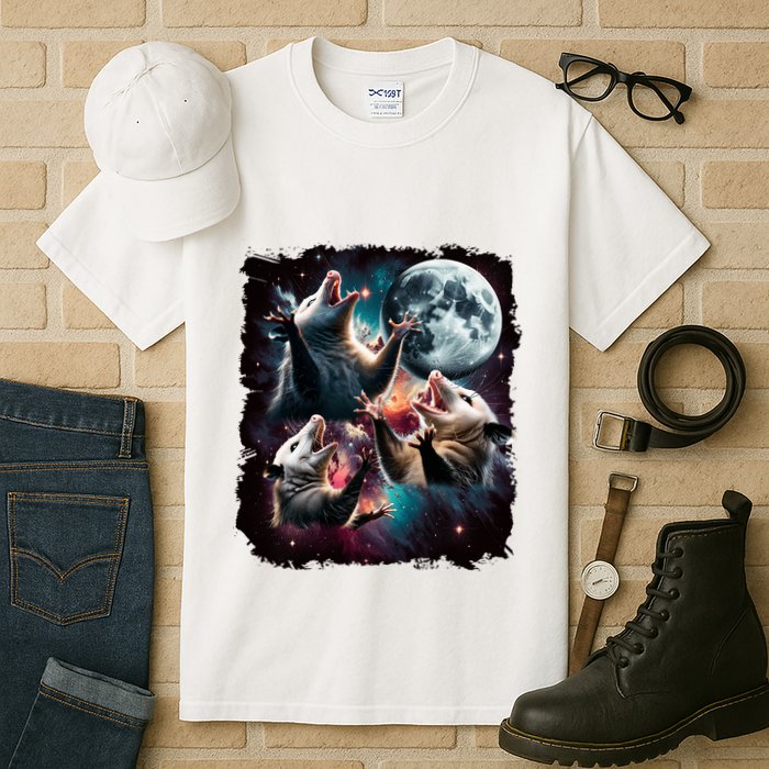 Three Opossum Moon | 3 Possum Moon Funny Weird Cursed Meme Tall T-Shirt
