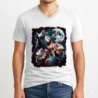 Three Opossum Moon | 3 Possum Moon Funny Weird Cursed Meme V-Neck T-Shirt
