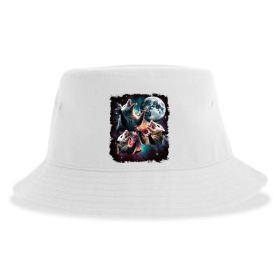 Three Opossum Moon | 3 Possum Moon Funny Weird Cursed Meme Sustainable Bucket Hat
