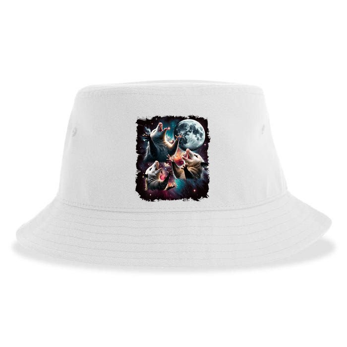 Three Opossum Moon | 3 Possum Moon Funny Weird Cursed Meme Sustainable Bucket Hat