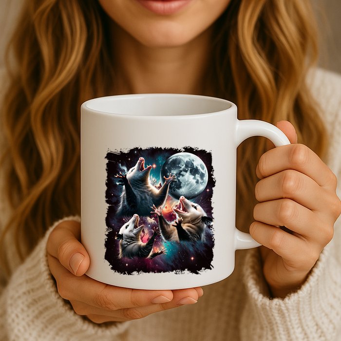 Three Opossum Moon | 3 Possum Moon Funny Weird Cursed Meme Mug