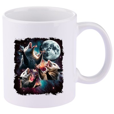 Three Opossum Moon | 3 Possum Moon Funny Weird Cursed Meme 11oz C Handle Ceramic Mug
