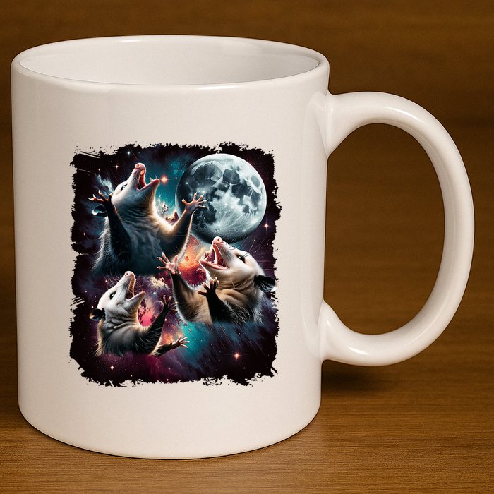 Three Opossum Moon | 3 Possum Moon Funny Weird Cursed Meme 11oz C Handle Ceramic Mug