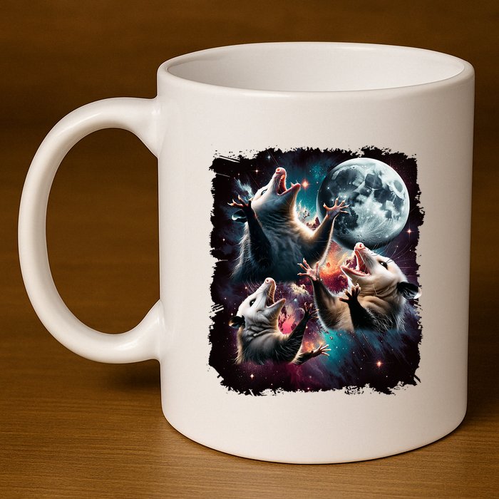 Three Opossum Moon | 3 Possum Moon Funny Weird Cursed Meme 11oz C Handle Ceramic Mug