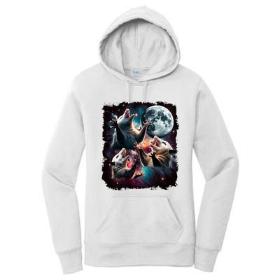 Three Opossum Moon | 3 Possum Moon Funny Weird Cursed Meme Women's Pullover Hoodie