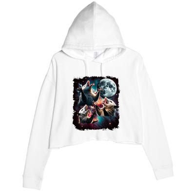 Three Opossum Moon | 3 Possum Moon Funny Weird Cursed Meme Crop Fleece Hoodie