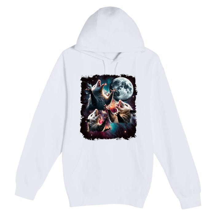 Three Opossum Moon | 3 Possum Moon Funny Weird Cursed Meme Premium Pullover Hoodie