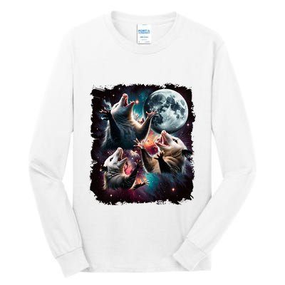 Three Opossum Moon | 3 Possum Moon Funny Weird Cursed Meme Tall Long Sleeve T-Shirt