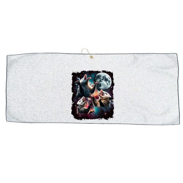 Three Opossum Moon | 3 Possum Moon Funny Weird Cursed Meme Large Microfiber Waffle Golf Towel