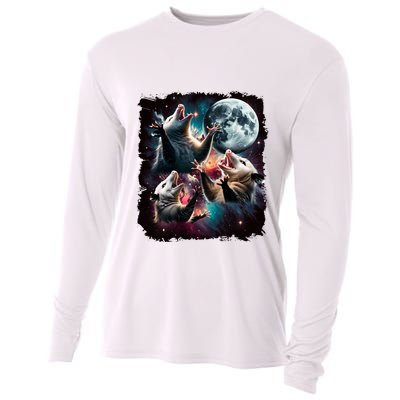 Three Opossum Moon | 3 Possum Moon Funny Weird Cursed Meme Cooling Performance Long Sleeve Crew