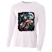 Three Opossum Moon | 3 Possum Moon Funny Weird Cursed Meme Cooling Performance Long Sleeve Crew