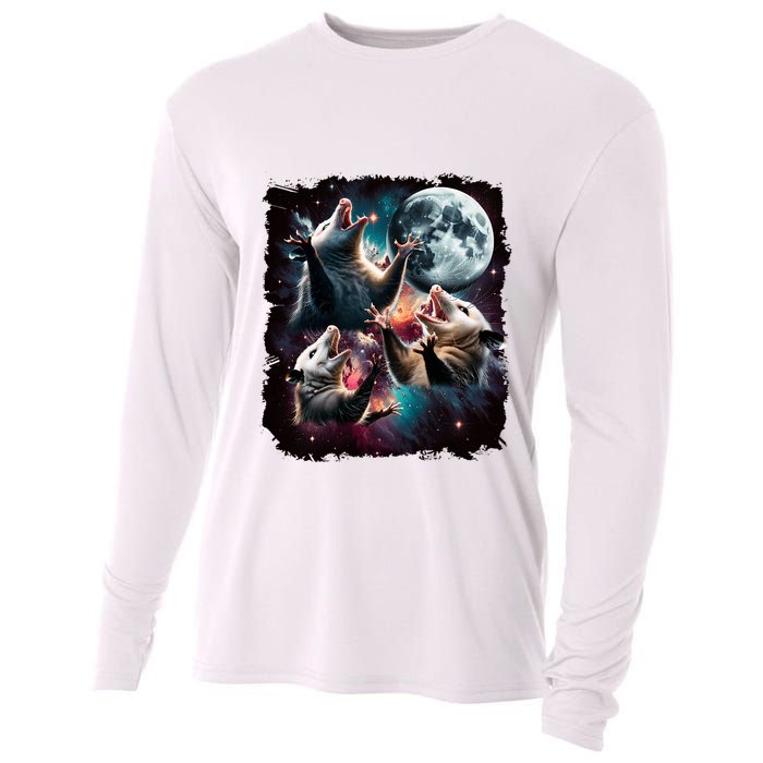 Three Opossum Moon | 3 Possum Moon Funny Weird Cursed Meme Cooling Performance Long Sleeve Crew