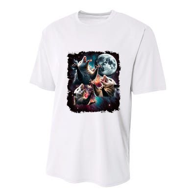 Three Opossum Moon | 3 Possum Moon Funny Weird Cursed Meme Youth Performance Sprint T-Shirt