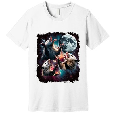 Three Opossum Moon | 3 Possum Moon Funny Weird Cursed Meme Premium T-Shirt