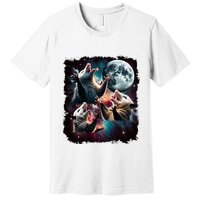 Three Opossum Moon | 3 Possum Moon Funny Weird Cursed Meme Premium T-Shirt