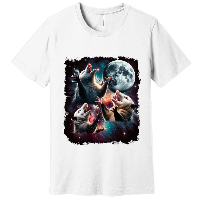 Three Opossum Moon | 3 Possum Moon Funny Weird Cursed Meme Premium T-Shirt