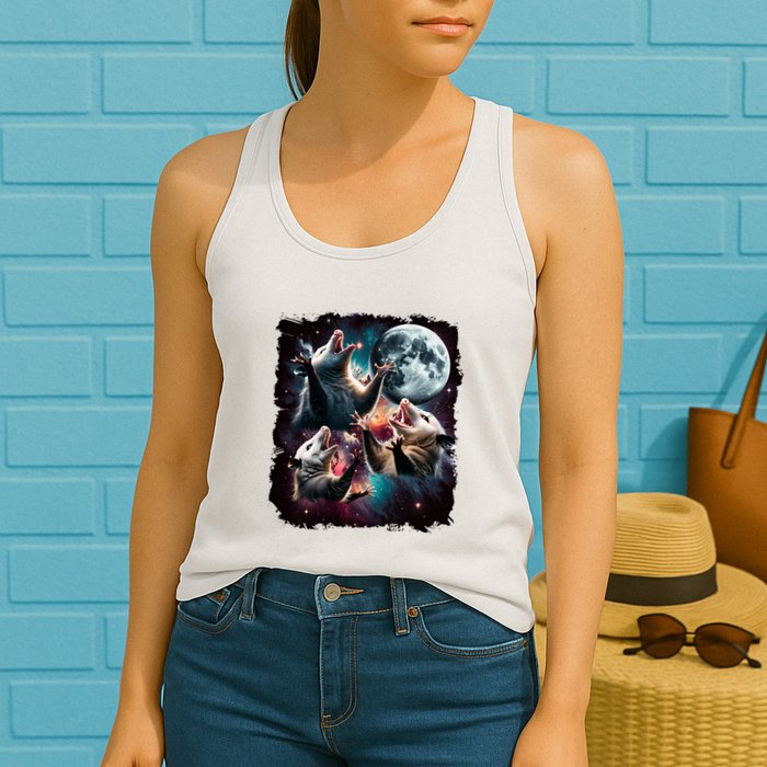 Three Opossum Moon | 3 Possum Moon Funny Weird Cursed Meme Womens Tank Top