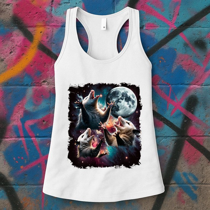 Three Opossum Moon | 3 Possum Moon Funny Weird Cursed Meme Womens Tank Top