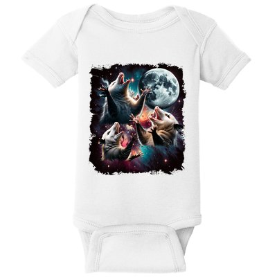 Three Opossum Moon | 3 Possum Moon Funny Weird Cursed Meme Baby Bodysuit