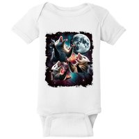 Three Opossum Moon | 3 Possum Moon Funny Weird Cursed Meme Baby Bodysuit