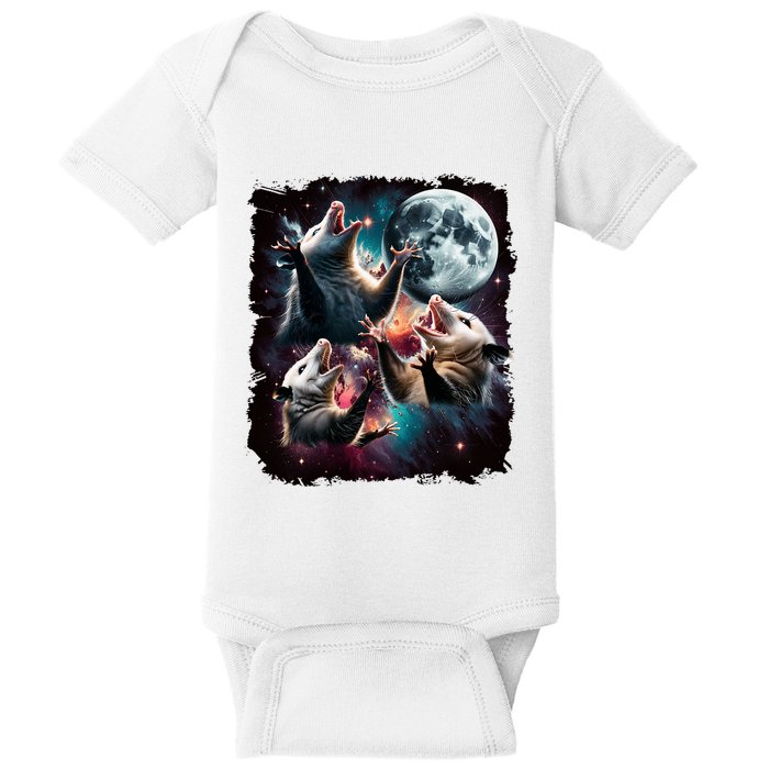 Three Opossum Moon | 3 Possum Moon Funny Weird Cursed Meme Baby Bodysuit