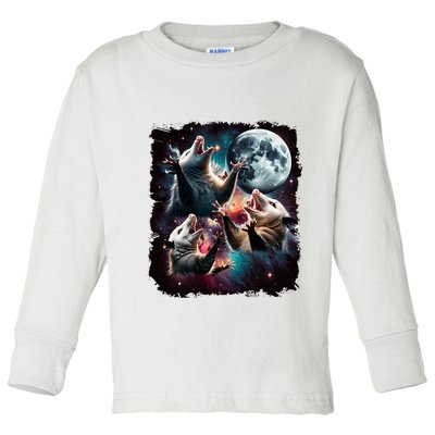Three Opossum Moon | 3 Possum Moon Funny Weird Cursed Meme Toddler Long Sleeve Shirt