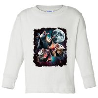 Three Opossum Moon | 3 Possum Moon Funny Weird Cursed Meme Toddler Long Sleeve Shirt