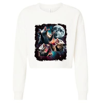 Three Opossum Moon | 3 Possum Moon Funny Weird Cursed Meme Cropped Pullover Crew