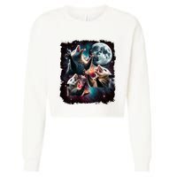 Three Opossum Moon | 3 Possum Moon Funny Weird Cursed Meme Cropped Pullover Crew