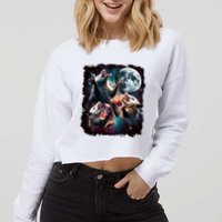 Three Opossum Moon | 3 Possum Moon Funny Weird Cursed Meme Cropped Pullover Crew