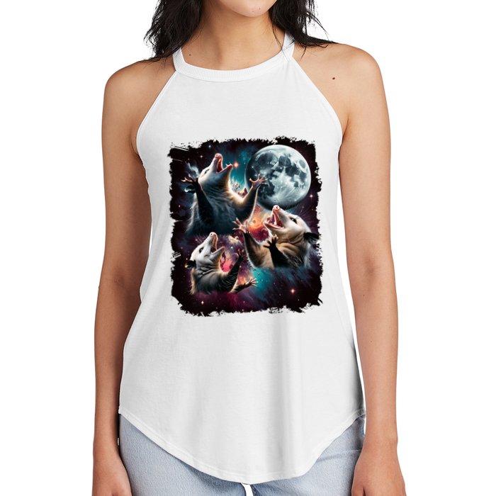Three Opossum Moon | 3 Possum Moon Funny Weird Cursed Meme Women's Perfect Tri Rocker Tank