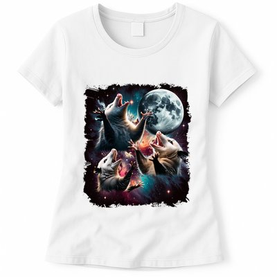 Three Opossum Moon | 3 Possum Moon Funny Weird Cursed Meme Womens T-Shirt