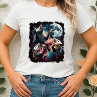 Three Opossum Moon | 3 Possum Moon Funny Weird Cursed Meme Womens T-Shirt