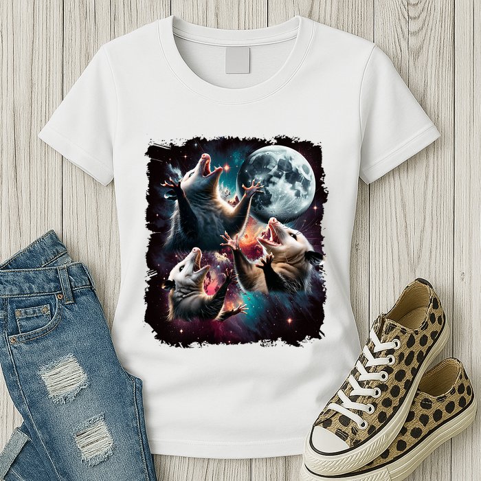 Three Opossum Moon | 3 Possum Moon Funny Weird Cursed Meme Womens T-Shirt