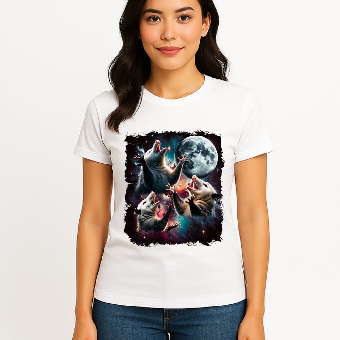 Three Opossum Moon | 3 Possum Moon Funny Weird Cursed Meme Womens T-Shirt
