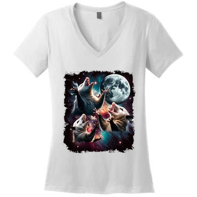 Three Opossum Moon | 3 Possum Moon Funny Weird Cursed Meme Women's V-Neck T-Shirt
