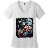 Three Opossum Moon | 3 Possum Moon Funny Weird Cursed Meme Women's V-Neck T-Shirt