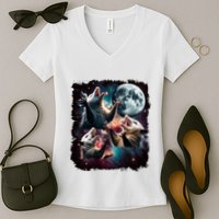 Three Opossum Moon | 3 Possum Moon Funny Weird Cursed Meme Women's V-Neck T-Shirt