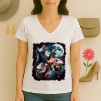 Three Opossum Moon | 3 Possum Moon Funny Weird Cursed Meme Women's V-Neck T-Shirt