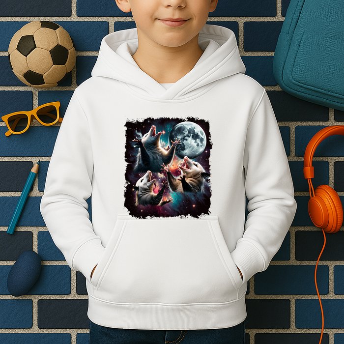 Three Opossum Moon | 3 Possum Moon Funny Weird Cursed Meme Kids Hoodie