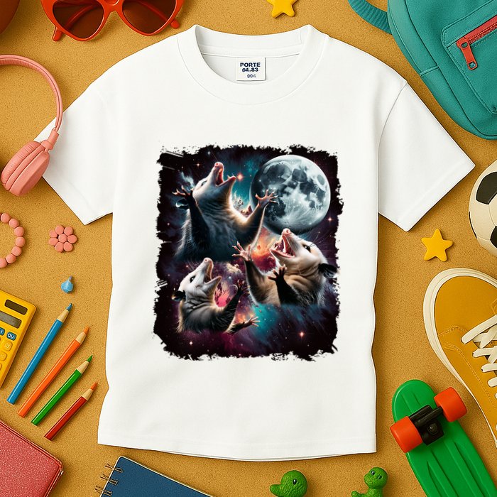 Three Opossum Moon | 3 Possum Moon Funny Weird Cursed Meme Kids T-Shirt