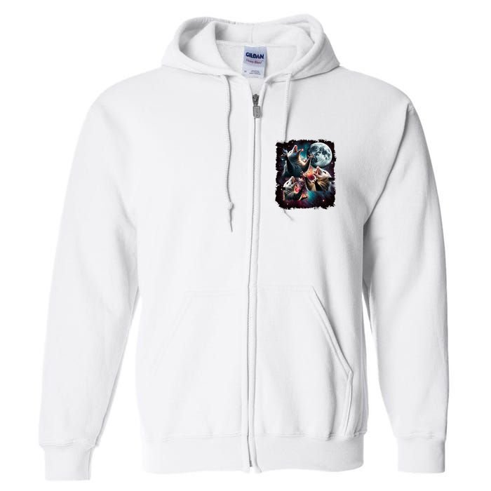 Three Opossum Moon | 3 Possum Moon Funny Weird Cursed Meme Full Zip Hoodie