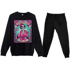 The Overstimulated Mom Skeleton Funny Tarot Card Premium Crewneck Sweatsuit Set