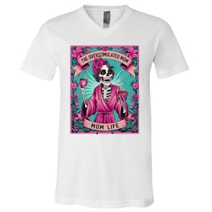 The Overstimulated Mom Skeleton Funny Tarot Card V-Neck T-Shirt