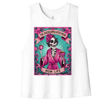 The Overstimulated Mom Skeleton Funny Tarot Card Women's Racerback Cropped Tank