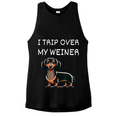 Tripping Over My Weiner Funny Dachshund Doxie Weiner Gift Ladies PosiCharge Tri-Blend Wicking Tank