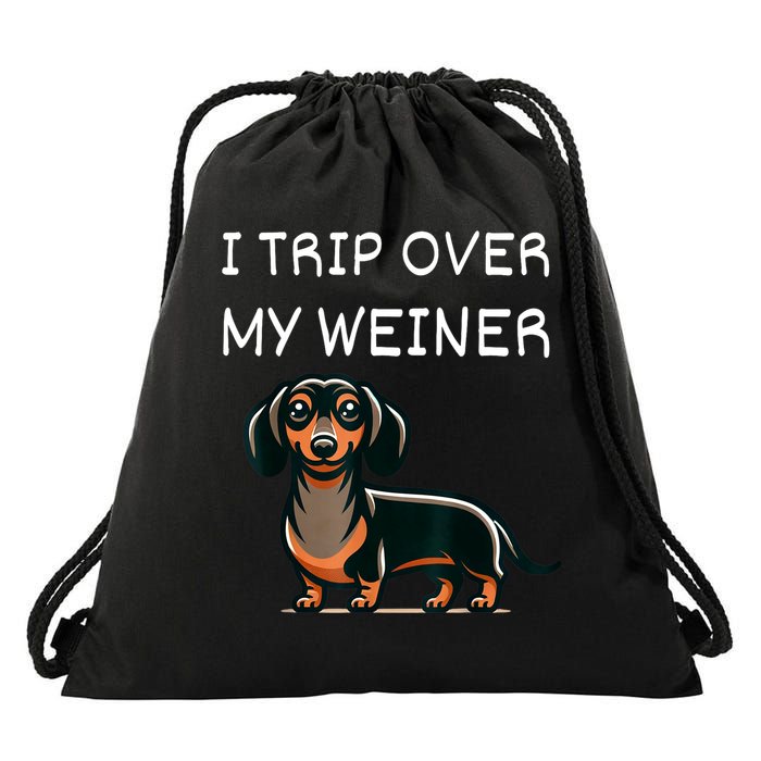 Tripping Over My Weiner Funny Dachshund Doxie Weiner Gift Drawstring Bag